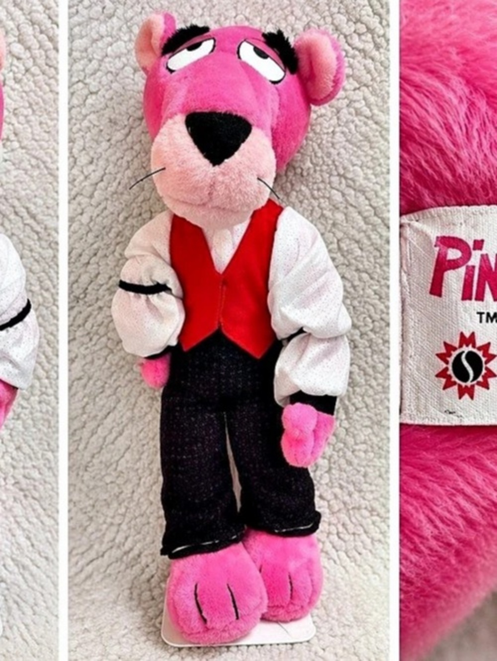Pink Panther plush Stuffed Animal Pink & Black Like New